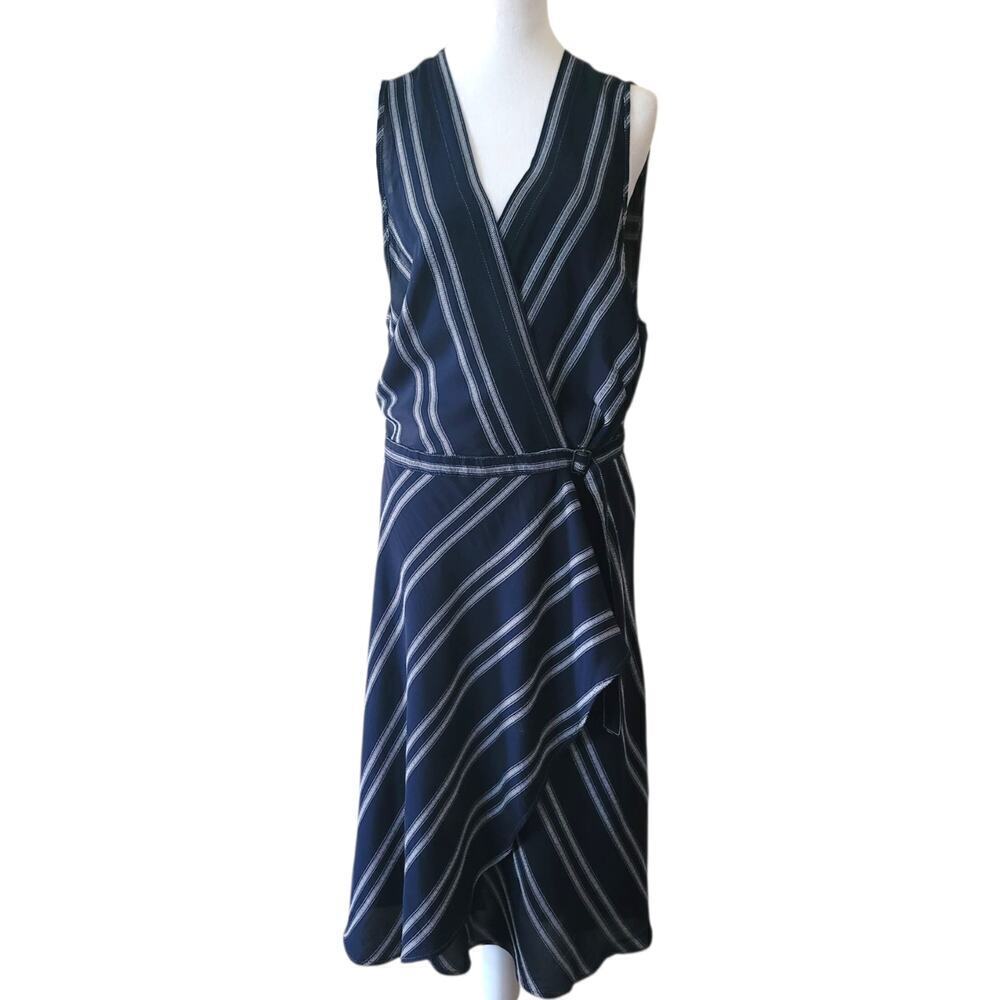 Max Studio Navy & White Striped Sleeveless Wrap Dress, XL,  Nautical, Summer